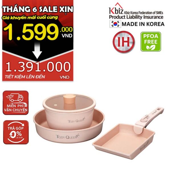 Bộ nồi ceramic chống dính hiệu TIGER QUEEN DCWCP-SET [5 món]