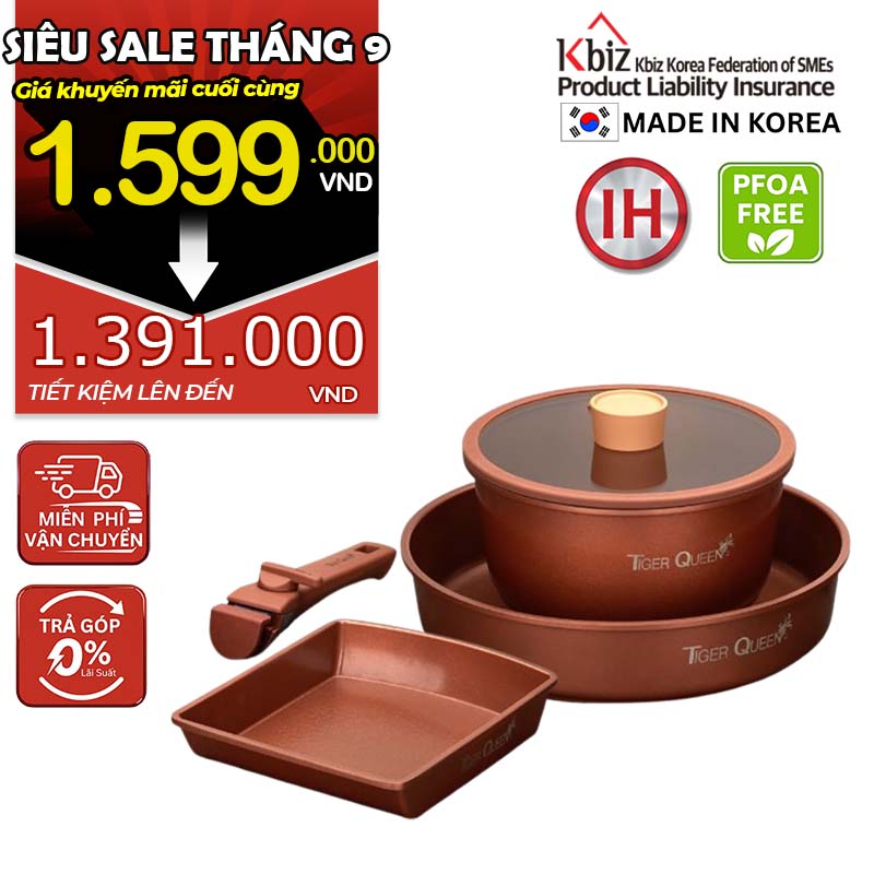 Bộ nồi ceramic chống dính hiệu TIGER QUEEN DCWCB-SET [5 món]