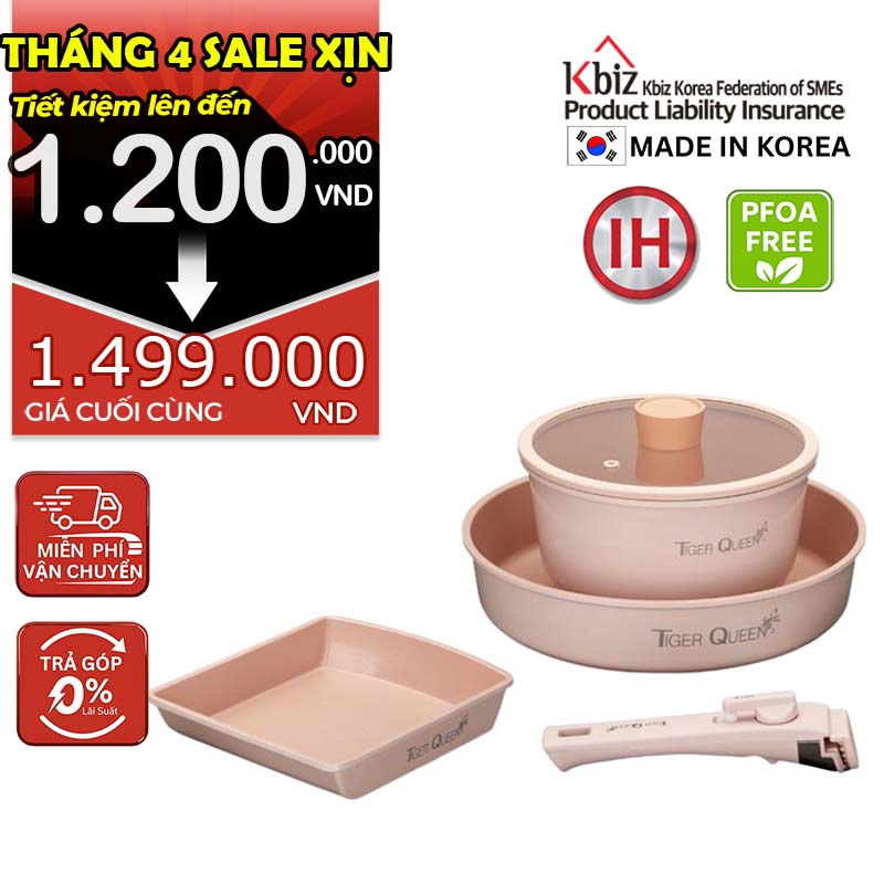 Bộ nồi ceramic chống dính hiệu TIGER QUEEN DCWCP-SET [5 món]