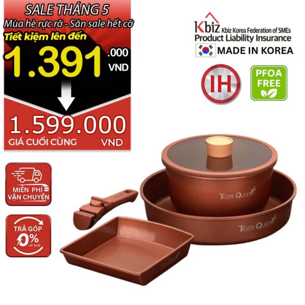 Bộ nồi ceramic chống dính hiệu TIGER QUEEN DCWCB-SET [5 món]